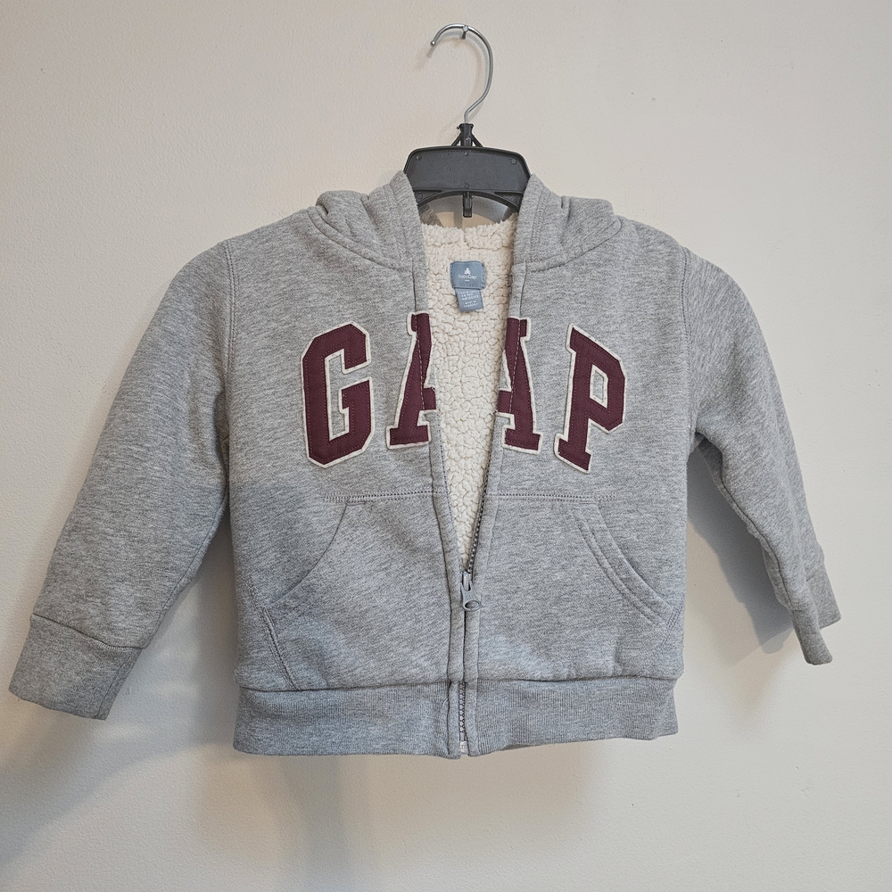 GAP Gray Sweatshirt Jacket With Fleece Lining Zipper Pockets